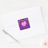 Paars Hart Frame met Glitters en Bloemen Vierkante Sticker (Envelop)
