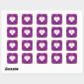 Paars Hart Frame met Glitters en Bloemen Vierkante Sticker (Vel)
