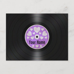 Paars hart Gepersonaliseerd Vinylrecord Album Briefkaart