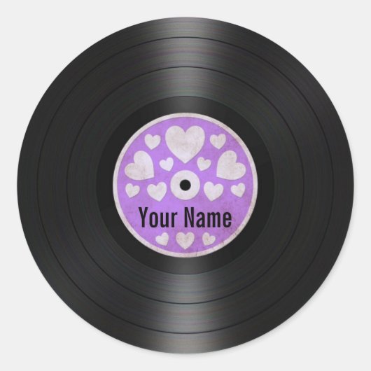Paars hart Gepersonaliseerd Vinylrecord Album Ronde Sticker (Voorkant)