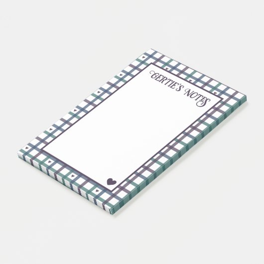 Paars Hart Gingham Post-it® Notes (Schuin)