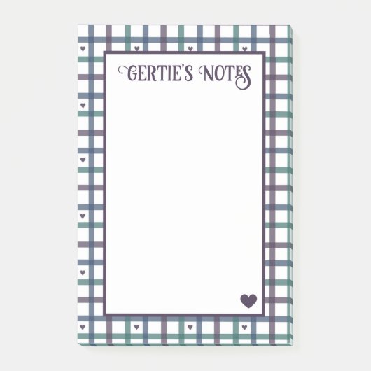 Paars Hart Gingham Post-it® Notes (Voorkant)
