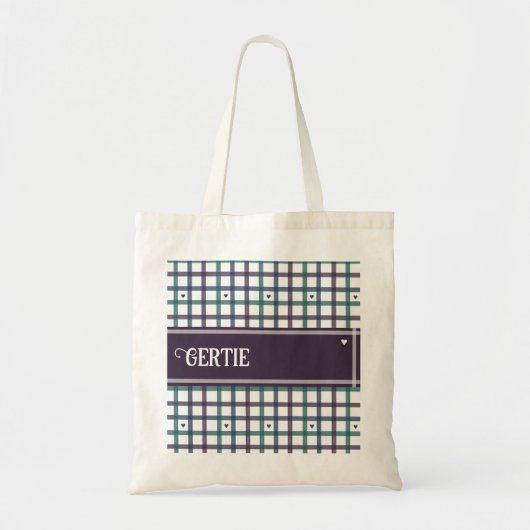 Paars Hart Gingham Tote Bag (Voorkant)