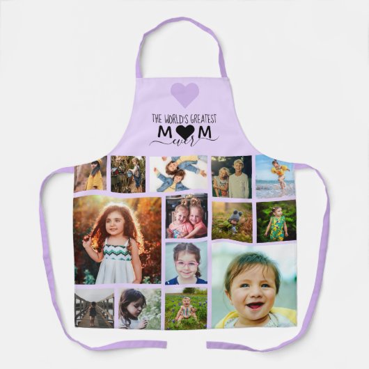 Paars hart grootste mam ooit foto collage schort (Voorkant)