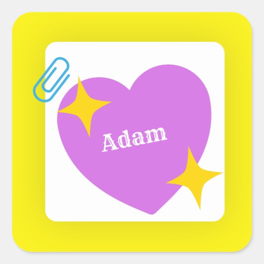 Paars hart met naam vierkante sticker (Voorkant)