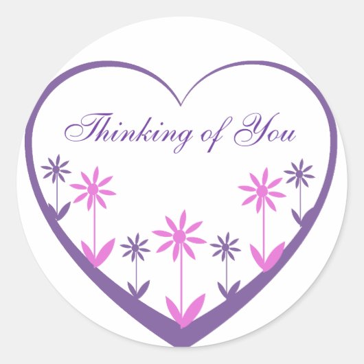 Paars hart met roze en paarse bloemen ronde sticker (Voorkant)