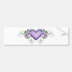 paars hart met rozen en wijnstokken bumpersticker