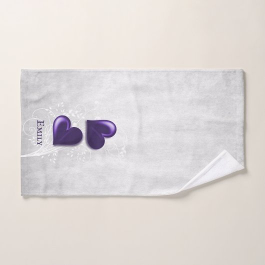 Paars hart Persoonlijke badhanddoekset Bad Handdoek (Handdoek)