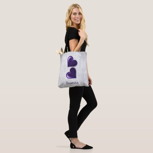 Paars hart Persoonlijke Canvas tas (Op model)