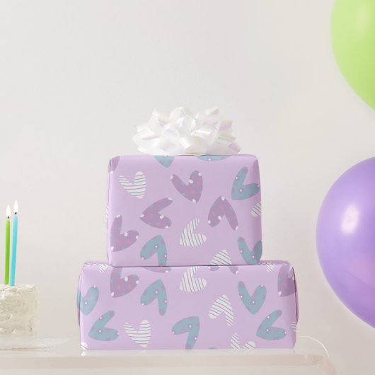paars hartpatroon cadeaupapier (Feestgeschenken)