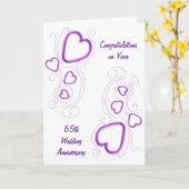 Paars Heart gepersonaliseerd 65th Wedding Jubileum Kaart (Gele Bloem)