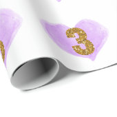 Paars Heart Gold Glitter 3rd Birthday Cadeaupapier (Rol Hoek)
