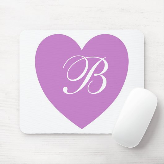 Paars Heart Monogram Mousepad Muismat (Met muis)