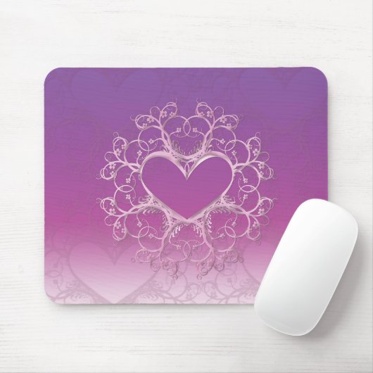 Paars Heart Mousepad Muismat (Met muis)