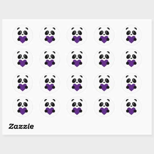Paars Heart Panda Ronde Sticker (Vel)