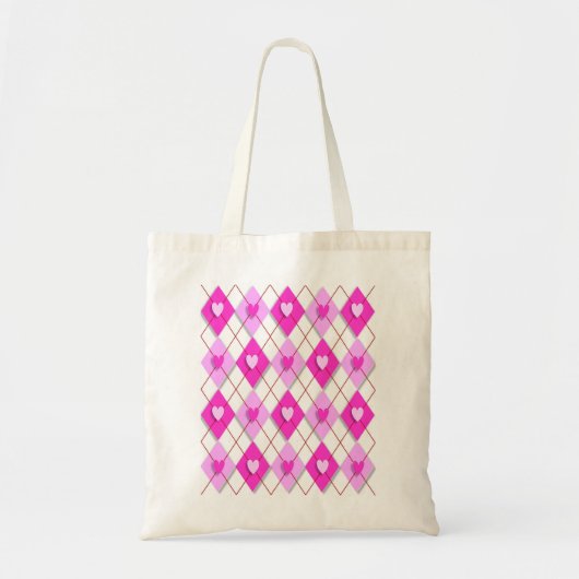 Paars Hearts Argyle Tote Bag (Voorkant)