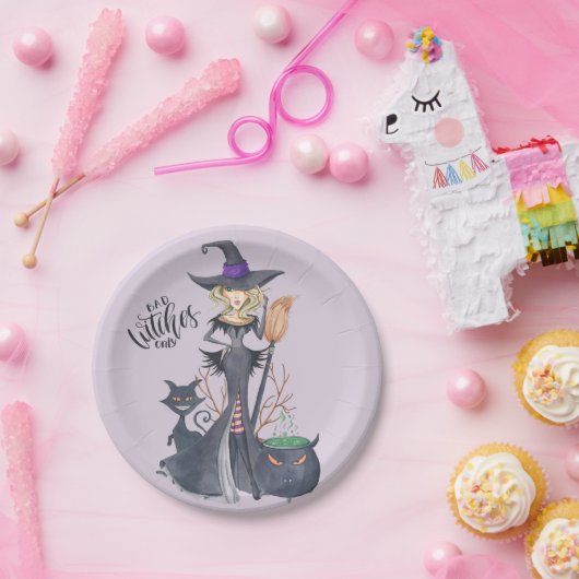 Paars, heks, Halloween Papieren Bordje (Feest)