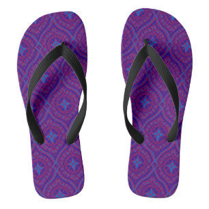 Paars, helder blauw, traditioneel ogeenpatroon teenslippers