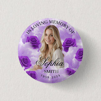 Paars Hemel Rozen Funeralie Herdenkingsknop Aanden Ronde Button 3,2 Cm