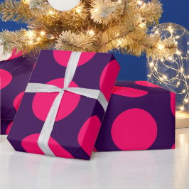 paars & hete roze polka stippen verjaardag cadeaupapier