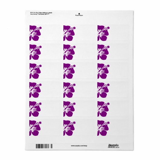 Paars hibiscus bruiloft blanco adreslabel etiket (Full Sheet)