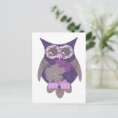 Paars Hibiscus Owl Briefkaart (Staand voorkant)