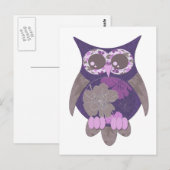 Paars Hibiscus Owl Briefkaart (Voorkant / Achterkant)