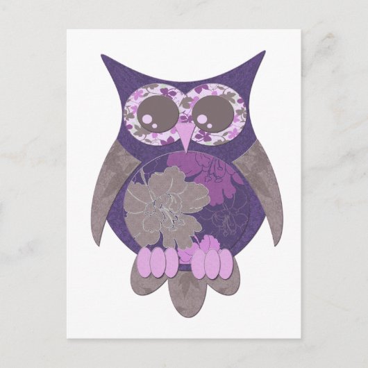 Paars Hibiscus Owl Briefkaart (Voorkant)