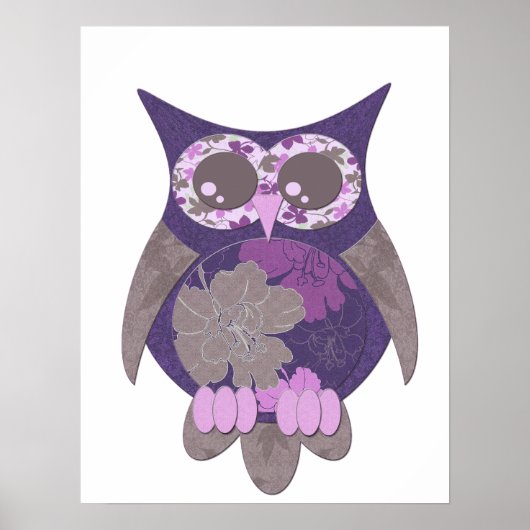 Paars Hibiscus Owl Poster (Voorkant)