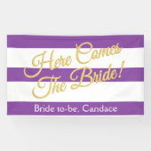 Paars, hier komt de bride, Vrijgezellenfeest banne Spandoek (Horizontaal)