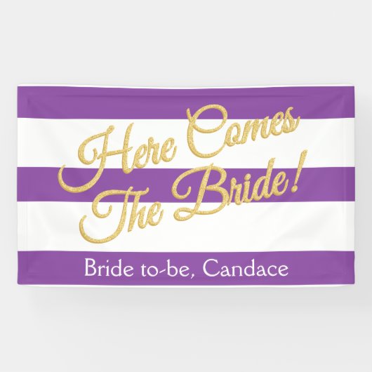 Paars, hier komt de bride, Vrijgezellenfeest banne Spandoek (Horizontaal)