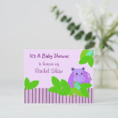 Paars Hippo Baby shower Kaart (Staand voorkant)