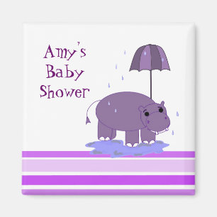 Paars Hippopotamus Baby shower Magneet