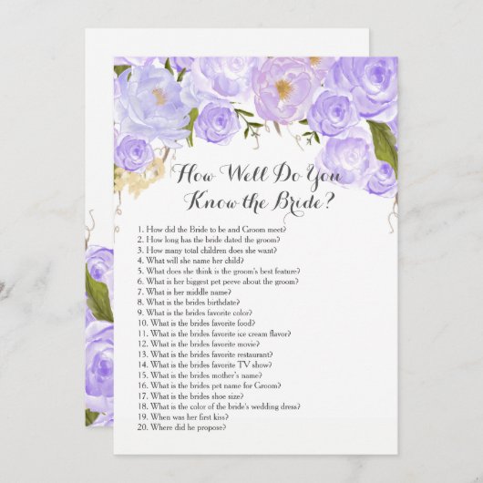 paars Hoe goed ken je de bruid? Kaart (Voorkant / Achterkant)