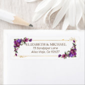 Paars Hot Pink Gold Waterverf Floral adres Etiket (Insitu)