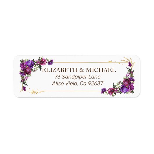 Paars Hot Pink Gold Waterverf Floral adres Etiket (Voorkant)
