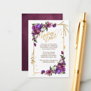 Paars Hot Pink Gold Waterverf - Floral - Gegevens Informatiekaartje