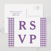 Paars Houndstooth Wedding RSVP Briefkaart (Voorkant / Achterkant)