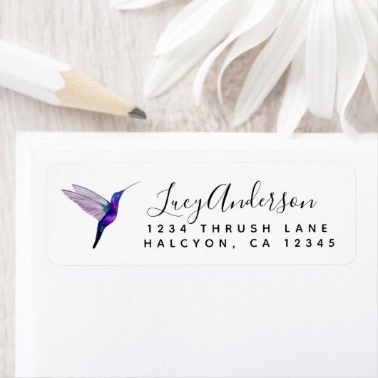 Paars Hummingbird return address Label (Insitu)