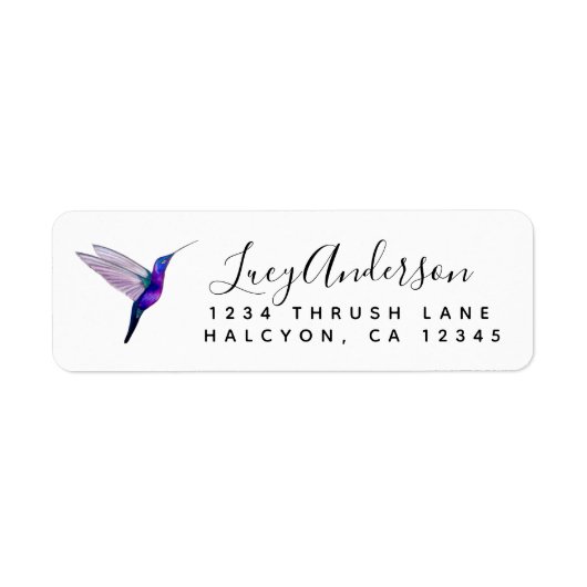 Paars Hummingbird return address Label (Voorkant)