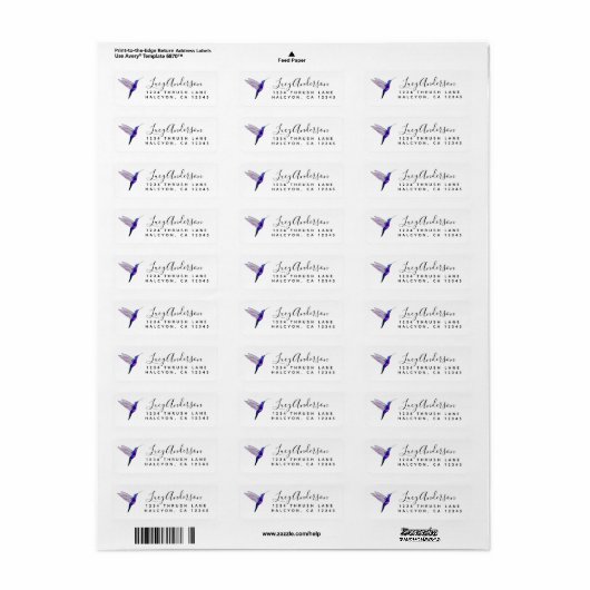 Paars Hummingbird return address Label (Full Sheet)