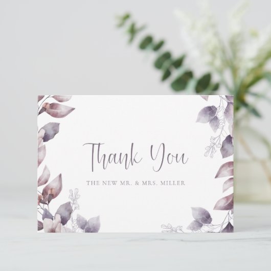 Paars huwelijk bedankkaart (Staand voorkant)