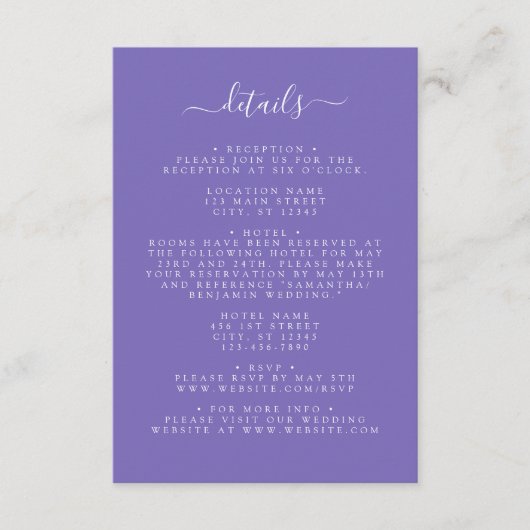 Paars huwelijk informatiekaartje (Voorkant)