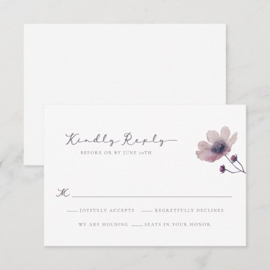 Paars huwelijk RSVP kaartje (Voorkant / Achterkant)