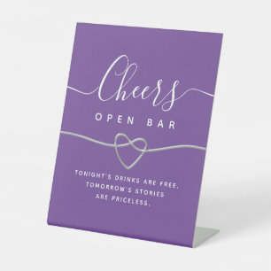 Paars huwelijksfeest open bar bord reclamebord met voetstuk