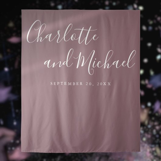 Paars Huwelijksfotocabine Achtergrond met Script Wandkleed