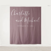 Paars Huwelijksfotocabine Achtergrond met Script Wandkleed (Voorkant)