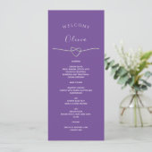 Paars Huwelijksmenu met Naam & Zilver Hart Menu (Staand voorkant)