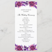 Paars huwelijksprogramma. Waterverf bloemceremonie Programmakaart (Voorkant)