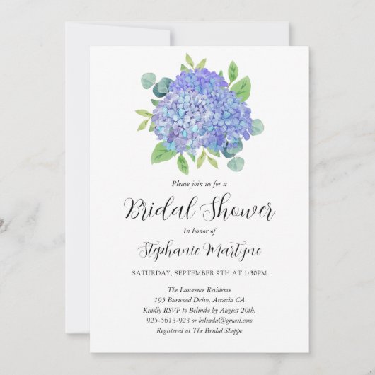 Paars Hydrangea Bouquet Botanisch Vrijgezellenfees Kaart (Voorkant)